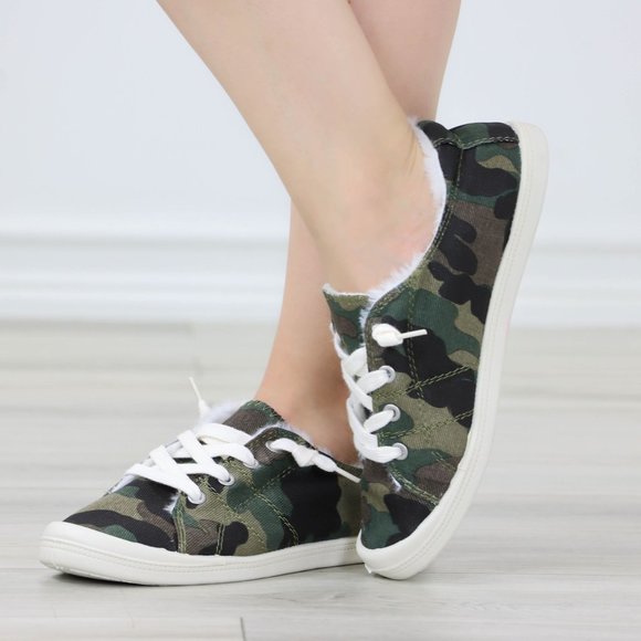 Camouflage Women's Flat Sneakers Canvas Lace Up Round Toe Warm Knit Lining - Picture 2 of 13